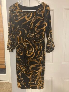 connected apparel Black and Gold Patterned Women's Dress
